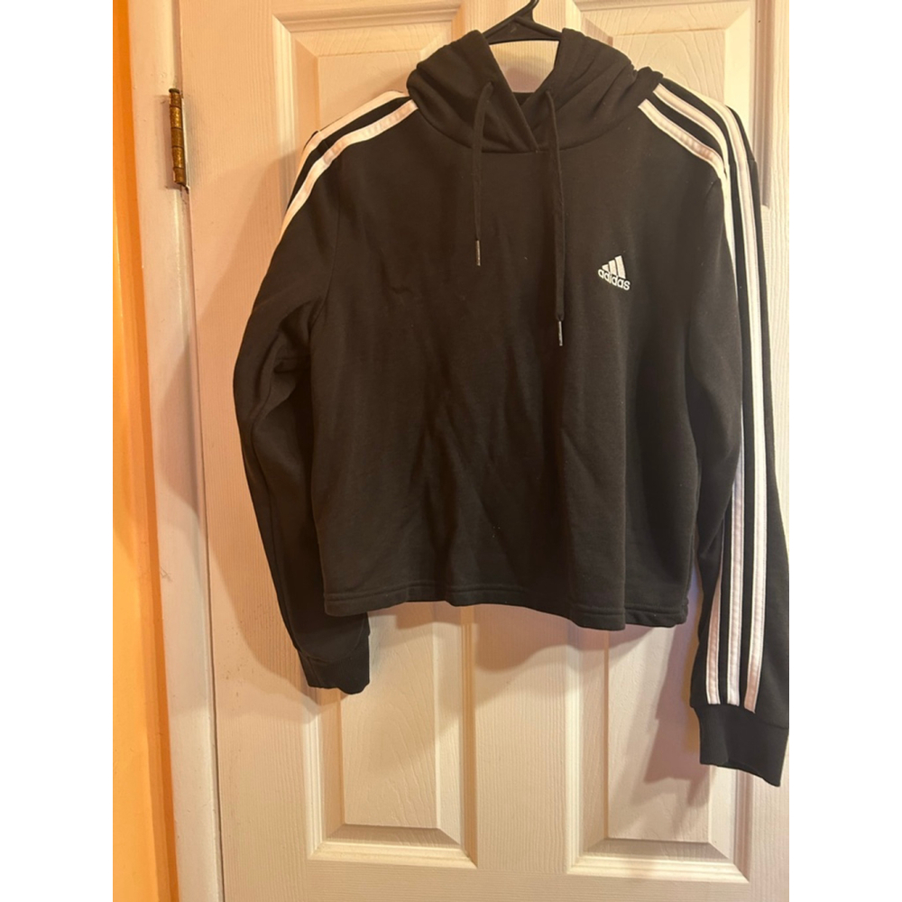 Women's Adidas Black & White Cropped Hoodie Sweatshirt Size S